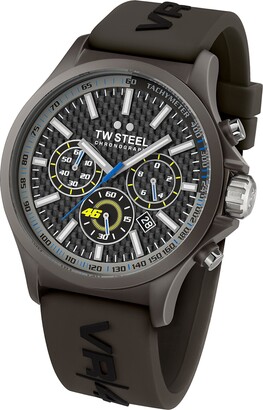 TW Steel Men's Quartz Watch with Black Dial Chronograph Display and Black Silicone Strap TW935