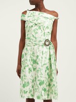 Thumbnail for your product : Calvin Klein Crystal-buckle Floral-print Taffeta Dress - Green White