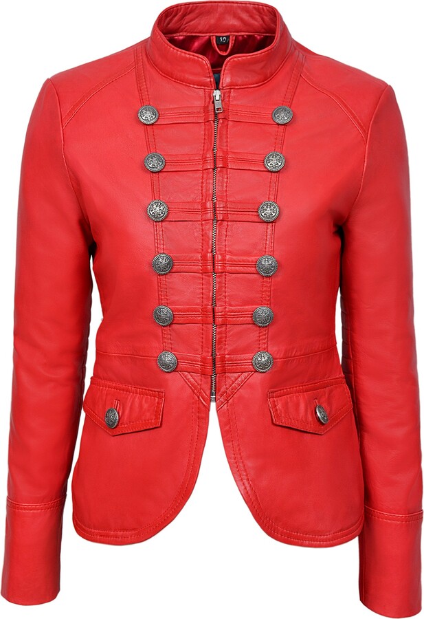 Carrie CH Hoxton 'Victory' Ladies New Military Style Red Leather Jacket