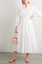 Thumbnail for your product : Maje Crocheted Lace-trimmed Broderie Anglaise Cotton-voile Midi Dress - White