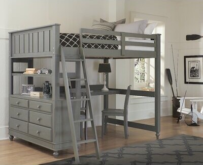 Baby Kids Solid Wood Loft Bed, Bunk Bed With Built In Dresser And Desktop