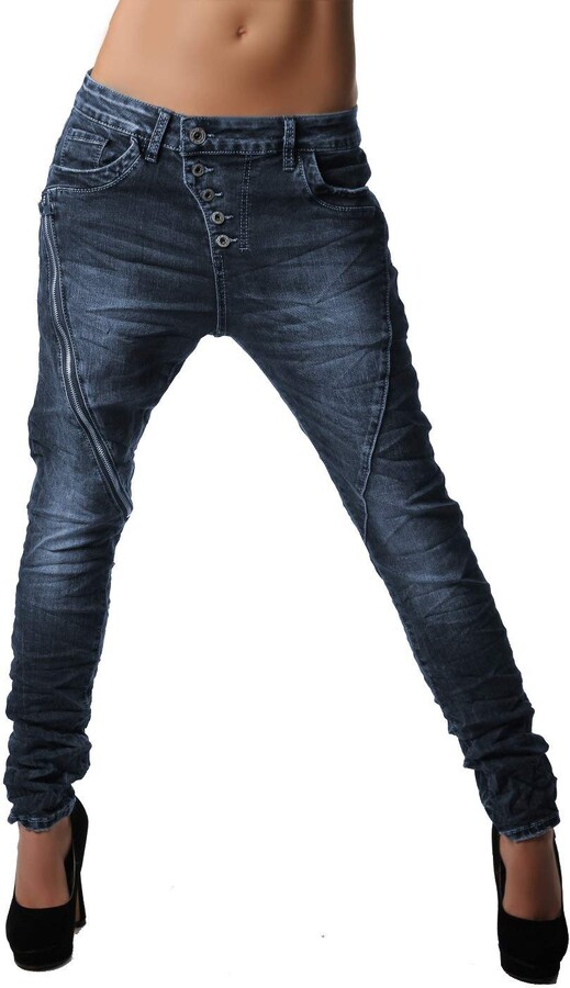 Crazy Age Boyfriend Baggy Jeans with Slanted Button Placket and