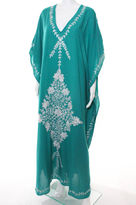 Thumbnail for your product : Pas Pour Toi NWT Teal White Embroidered Kashi Kaftan Dress Sz L $460