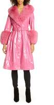 Thumbnail for your product : Saks Potts Patent Leather Coat with Genuine Fox Fur Trim
