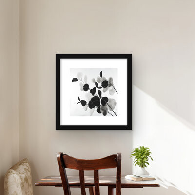 Lark Manor Grayscale Branches with Leaves - Black & White Framed Print
