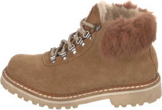 Montelliana Suede Ankle Hiking Boots Brown Round-Toes Lace-Up Closure at Uppers Designer