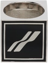 Thumbnail for your product : we11done Silver & Black Square Logo Dice Ring