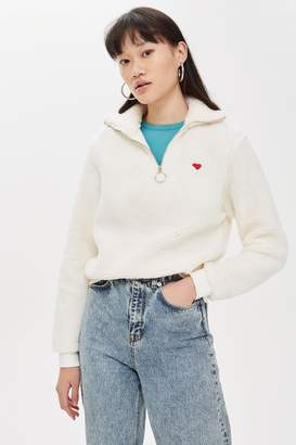 Topshop Womens Petite Heart Zip Funnel Sweatshirt - Cream