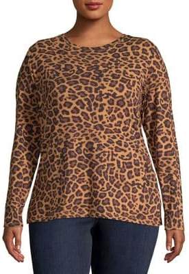Lord & Taylor Plus Long-Sleeve Leopard Print Top