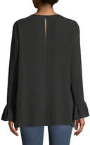 Thumbnail for your product : Neiman Marcus Ruched Front Bell-Sleeve Crepe Blouse