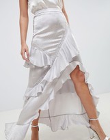 Thumbnail for your product : ASOS DESIGN mixed spot jacquard maxi skirt with lace inserts