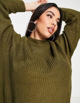 Thumbnail for your product : Vero Moda Curve high neck chunky jumper in khaki