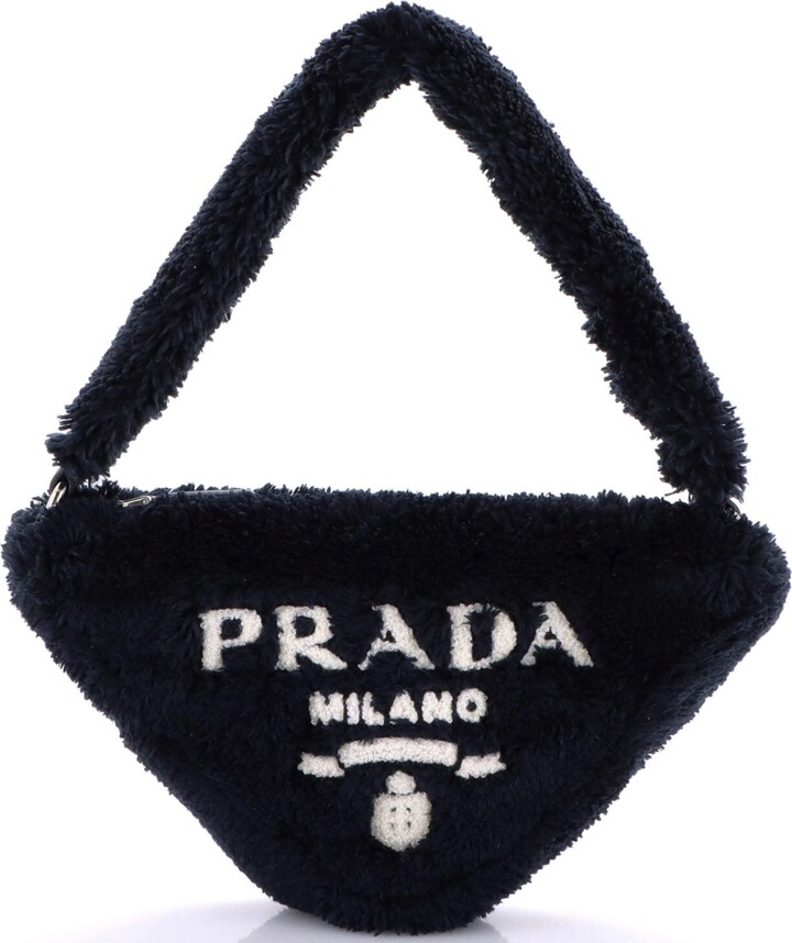 Prada Triangle Top Handle Pouch Bag Terry Cloth Mini