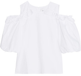 Iris and Ink Shannon Ruffled Cold-Shoulder Cotton-Poplin Top