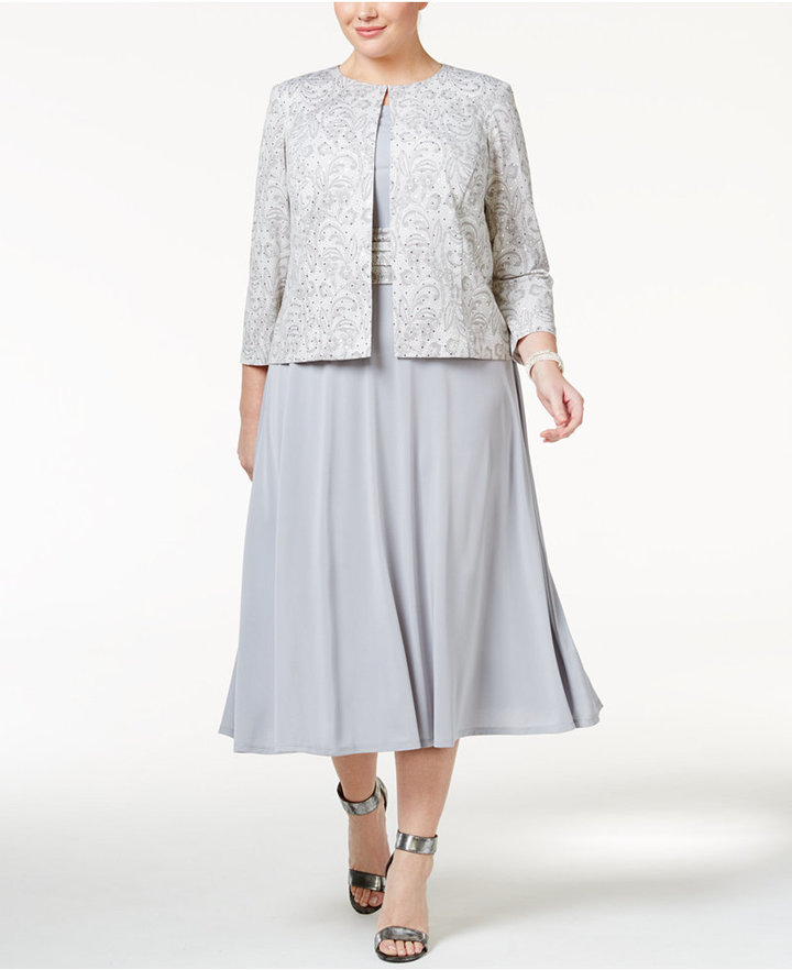 Jessica Howard Plus Size Midi Dress and Lace-Print Jacket - ShopStyle