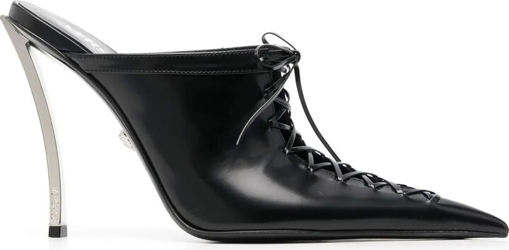 Versace 110mm Lace-Up Leather Mules