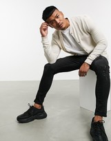 Thumbnail for your product : ASOS DESIGN organic jersey muscle bomber jacket in beige with poppers