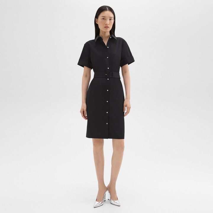 Theory Belted Shirt Dress in Stretch Wool ShopStyle