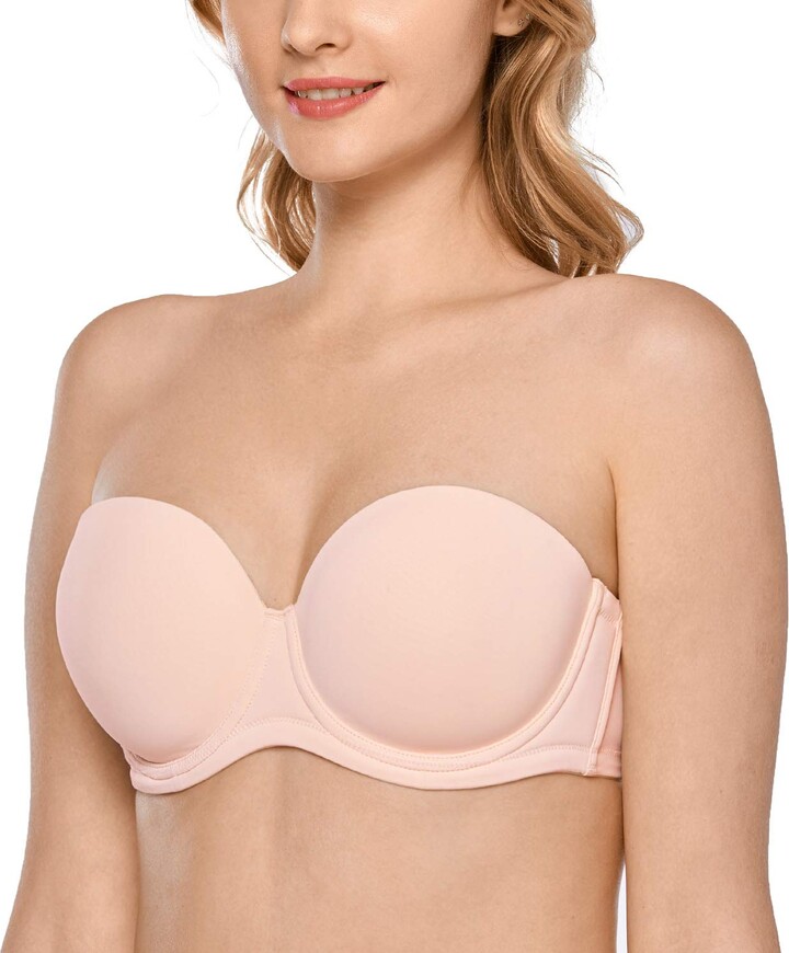 AISILIN Women's Strapless Bra for Big Bust Minimizer Unlined Underwire Plus  Size Lace Bandeau Beige 32B at  Women's Clothing store