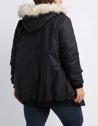 Charlotte Russe Plus Size Faux Fur-Trim Hooded Bomber Jacket