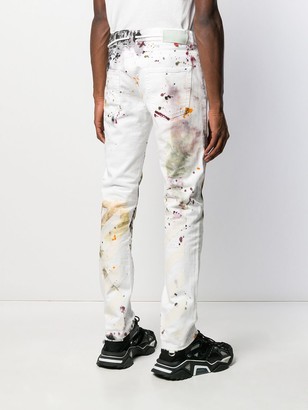 Off-White Ink Splash Print Slim-Fit Jeans