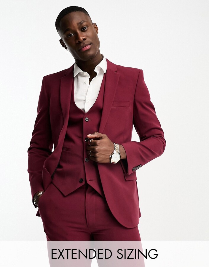 ASOS DESIGN super skinny suit jacket in dark burgundy - ShopStyle