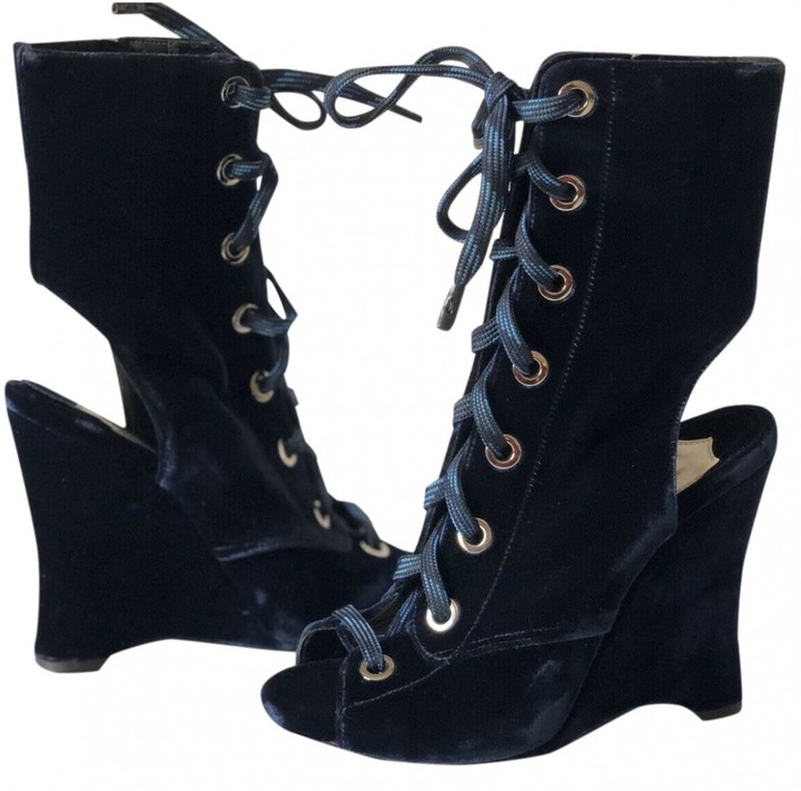 prada blue velvet boots