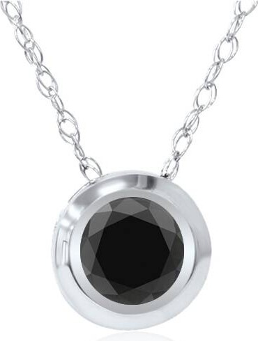 Pompeii3 1ct AAA Black Diamond Solitaire Bezel Pendant 14K White Gold