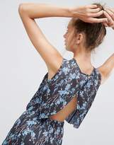 Thumbnail for your product : ASOS DESIGN Top with Split Back in Pleated Ditsy Print
