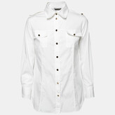 White Cotton Button Front Shirt L 