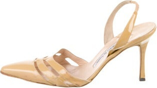 Manolo Blahnik Patent Leather Slingback Pumps Neutrals Semi-Pointed Toes