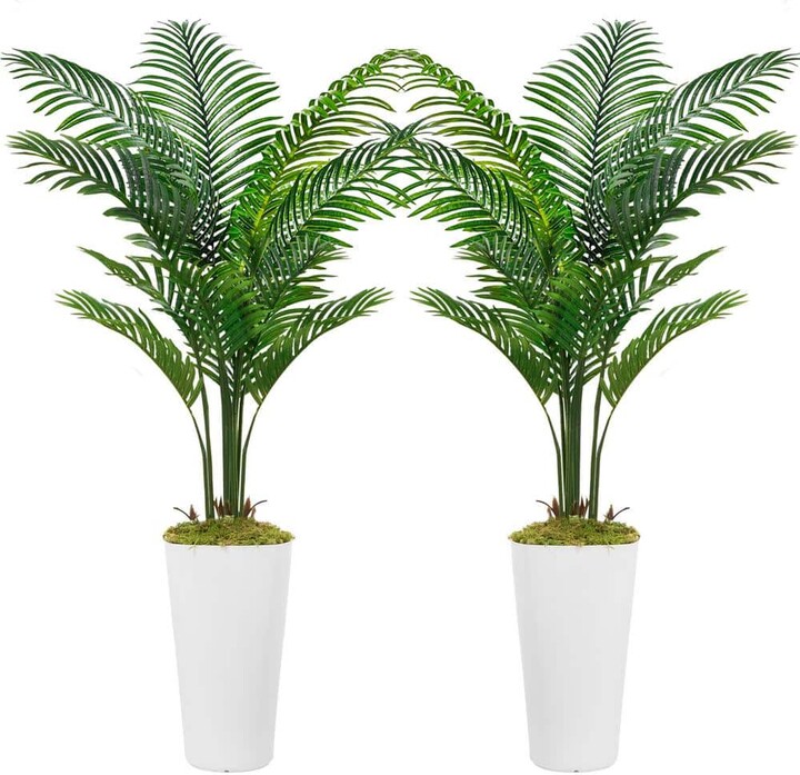 Vitalismo 2-Packs 5 ft. Artificial Palm Tree with White Tall Planter 60. 2 in. Fake Plants 12 Realistic Branches Home Office Decor