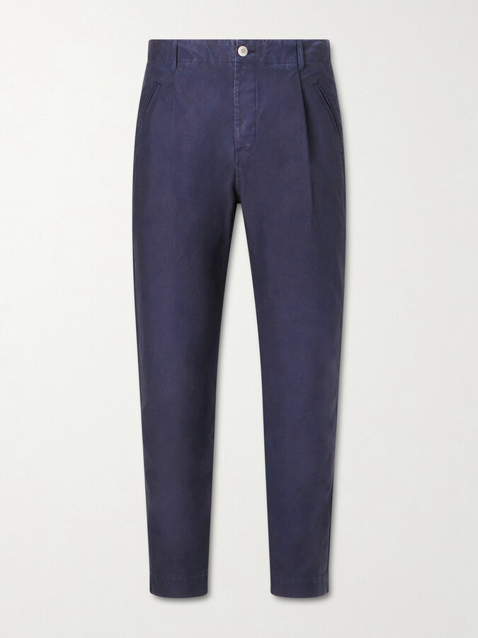 Folk Assembly Slim-Fit Pleated Cotton-Twill Trousers