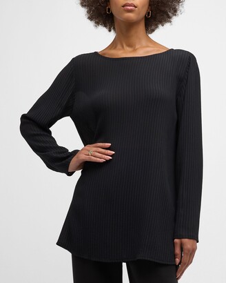 Eileen Fisher Ribbed Side-Slit Boat-Neck Tunic