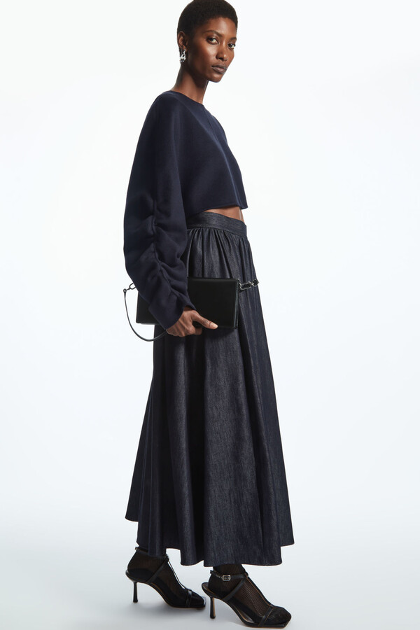 COS Pleated Denim Midi Skirt - ShopStyle