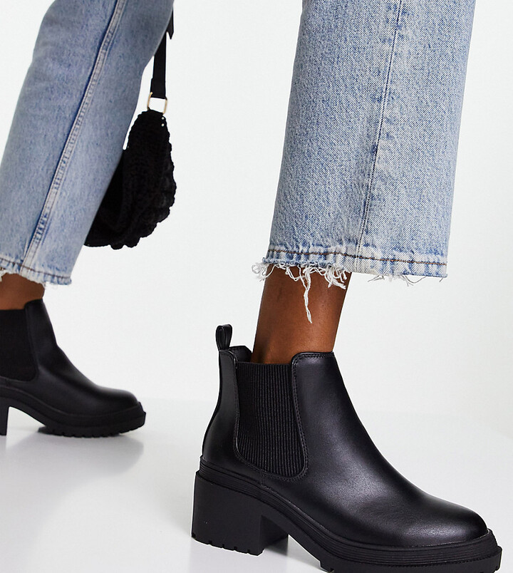 Emigrere gøre ondt Rektangel New Look Wide Fit chunky chelsea heeled boot in black - ShopStyle