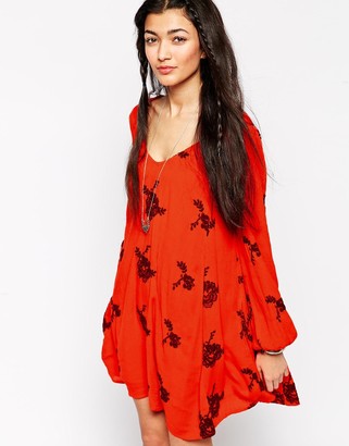 Free People Smock Dress in Embroidered Flowers - Red