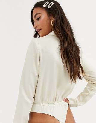 In The Style x Stephsa wrap long sleeve body in cream