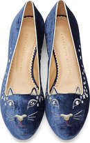 Thumbnail for your product : Charlotte Olympia Navy Velvet Silver Sequined Party Kitty Flats