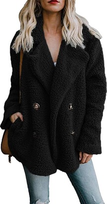 OMZIN Women Coat Casual Lapel Fleece Fuzzy Faux Coats Warm Winter Outwear Jackets Long Sleeves Pink 3XL