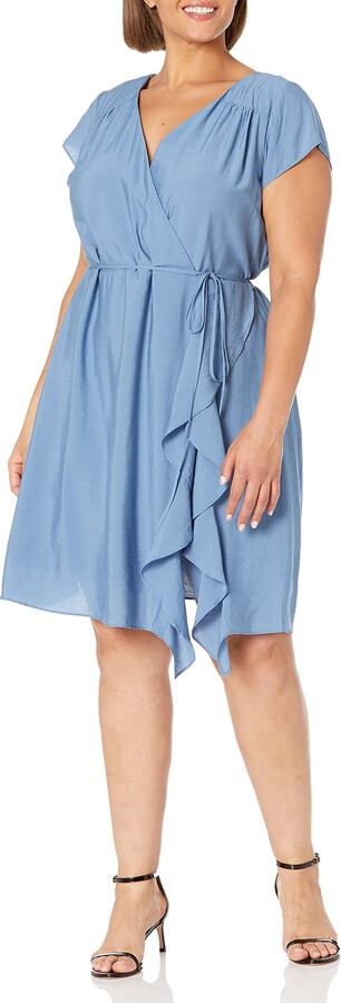 City Chic Women's Apparel Women's Plus Size Faux wrap Dress with Side  Ruffle - ShopStyle
