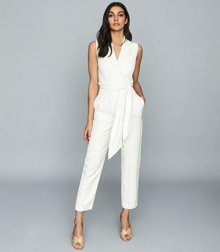 Reiss Romy Wrap-tie Tailored Jumpsuit in White ShopStyle