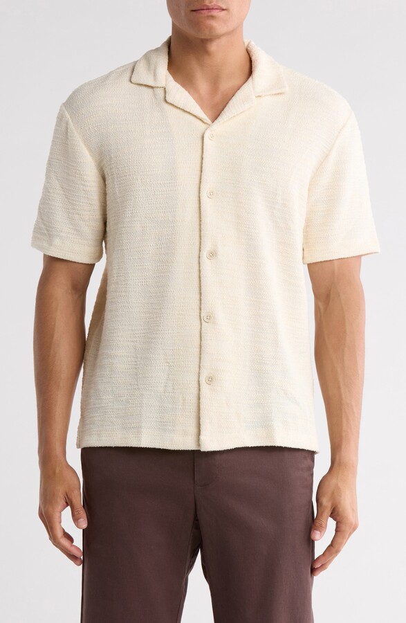 DENIM AND FLOWER Textured Relaxed Fit Camp Shirt