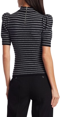 Michael Kors Striped Cashmere Knit Puff-Sleeve Bow Blouse