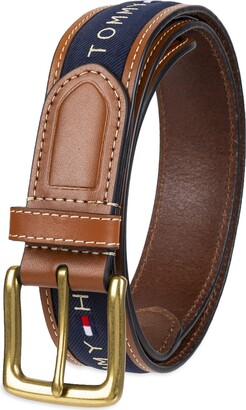 Tommy Hilfiger Men's Ribbon Inlay Belt - Ribbon Fabric Design with Single  Prong Buckle - ShopStyle