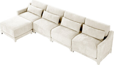 Ebern Designs Graysen L-Shaped Chenille Sectional Sofa with Ottoman & Lumbar Pillows