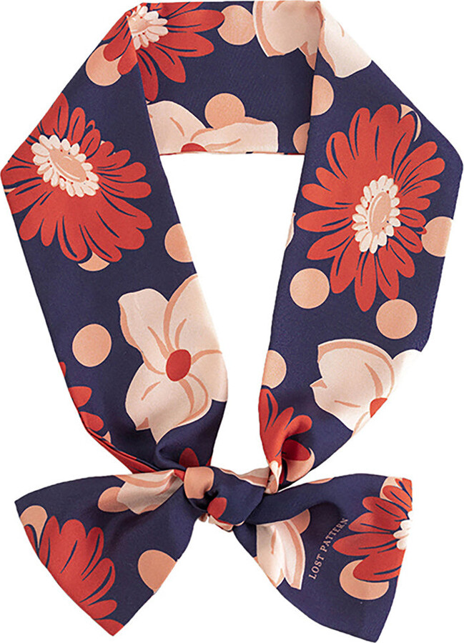 Ladies Girls Bright Bloom Floral Long Polyester 2 Pack Set Scarf Red & Blue 