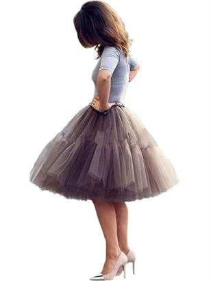 Imixshop Women's 6 Layers Midi Mesh Tutu Tulle Skirts Petticoat Prom Party Dress (, Coffee)