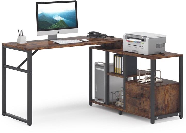 BLUEBELL Rotating LShaped Desk with File Drawer, Corner Computer Desk