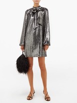 Thumbnail for your product : No.21 Bow-applique Balloon-sleeve Sequinned Mini Dress - Silver